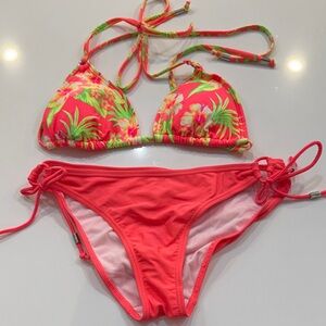 Express Swim Vibrant Coral Floral Bikini. Size M/L